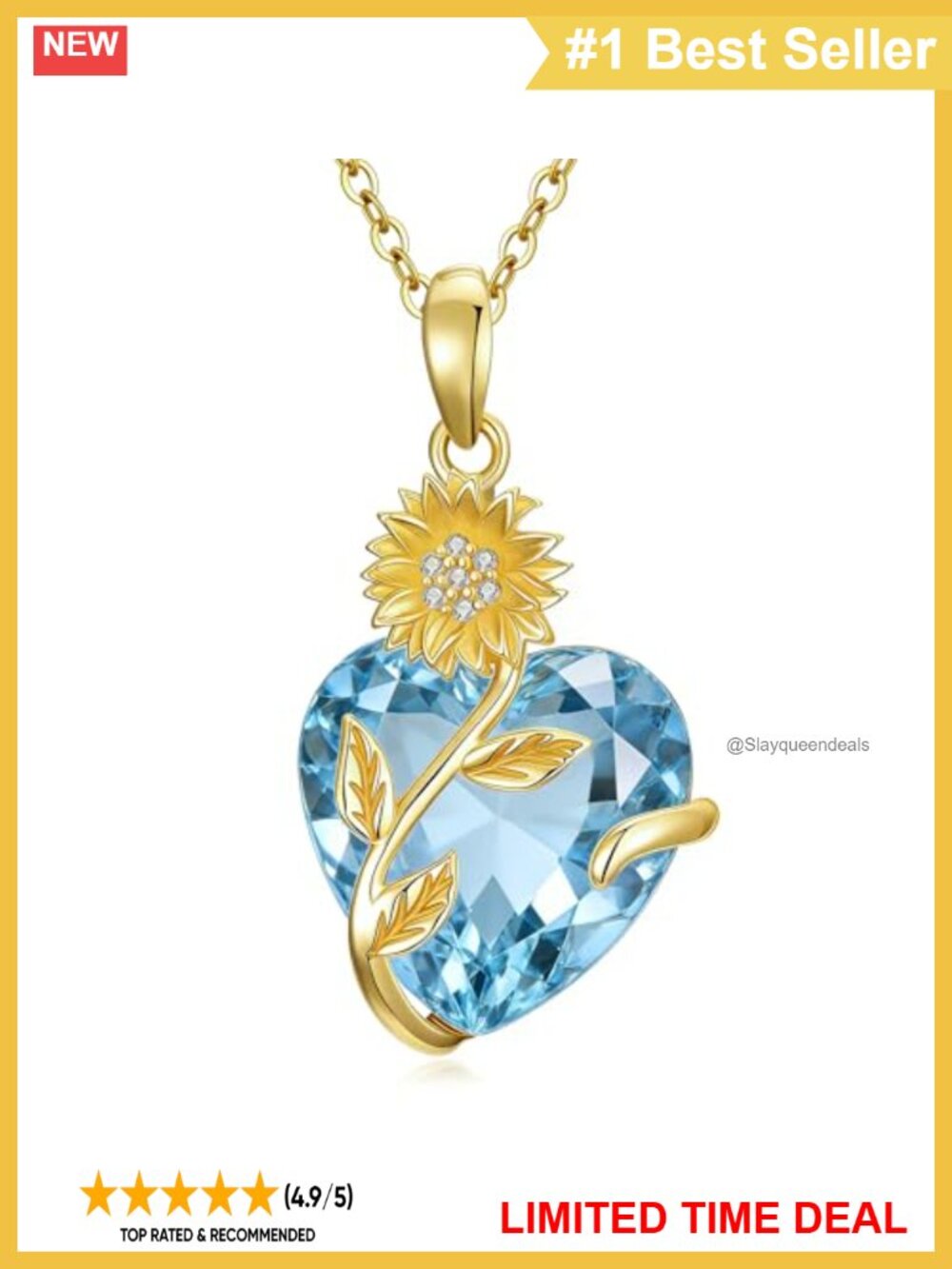 14k Yellow Gold Heart Birthstone Sunflower Pendant Necklace 16+2 Inch for Women